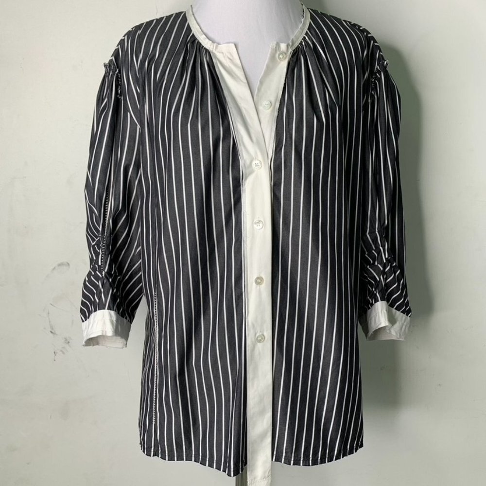 Marc Jacobs Women's Striped Long Sleeve Button Down Blouse Black/ White Size 8